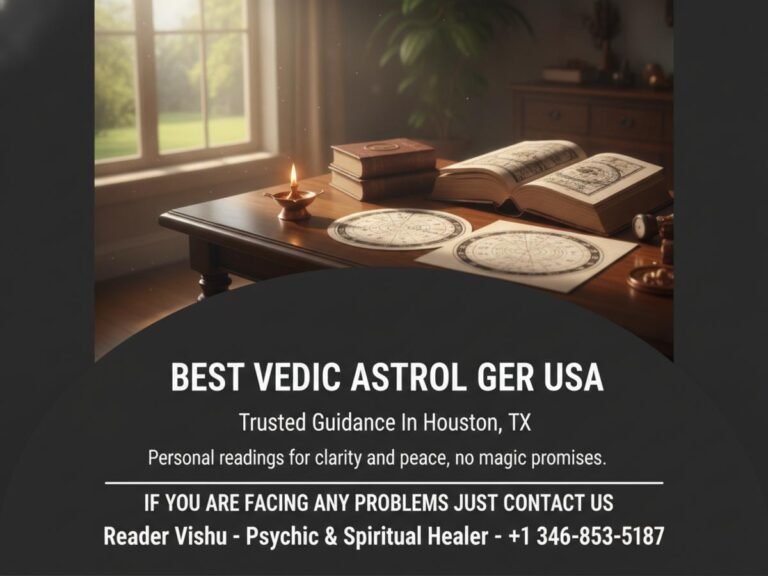 Vedic astrology setup with charts and lamp in Houston TX