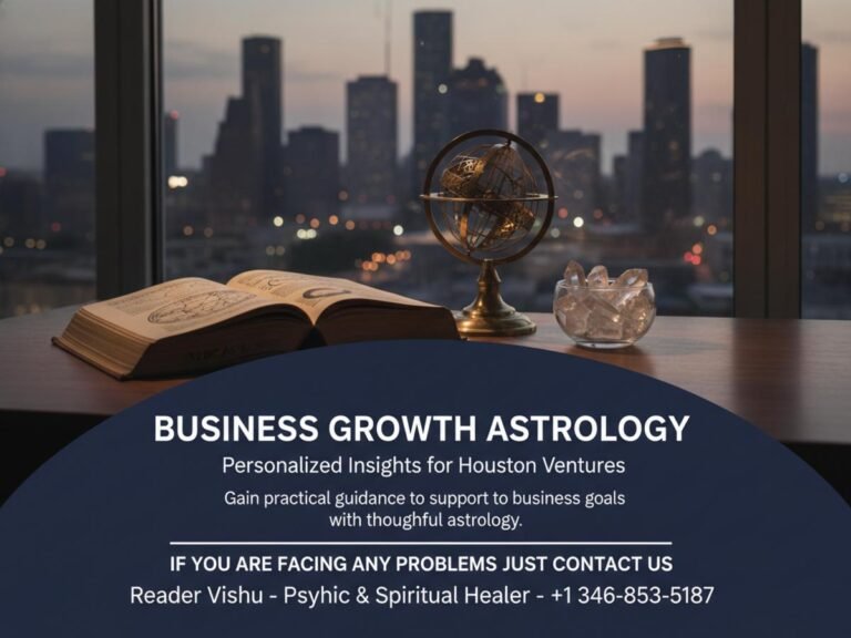 Business growth astrology setup with chart and crystals in Houston