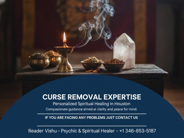 Calm, softly lit Vedic altar for curse removal specialist near me Houston