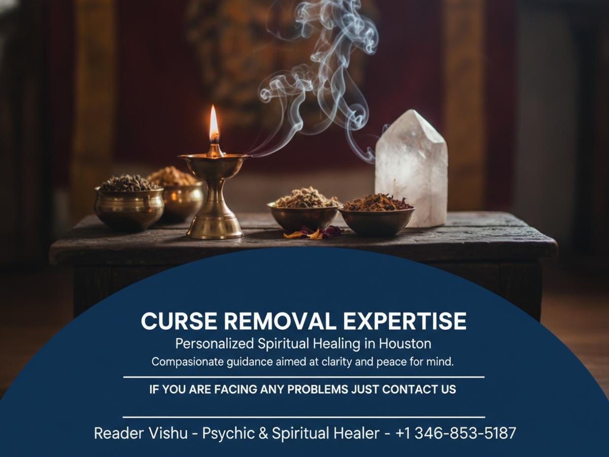 Calm, softly lit Vedic altar for curse removal specialist near me Houston