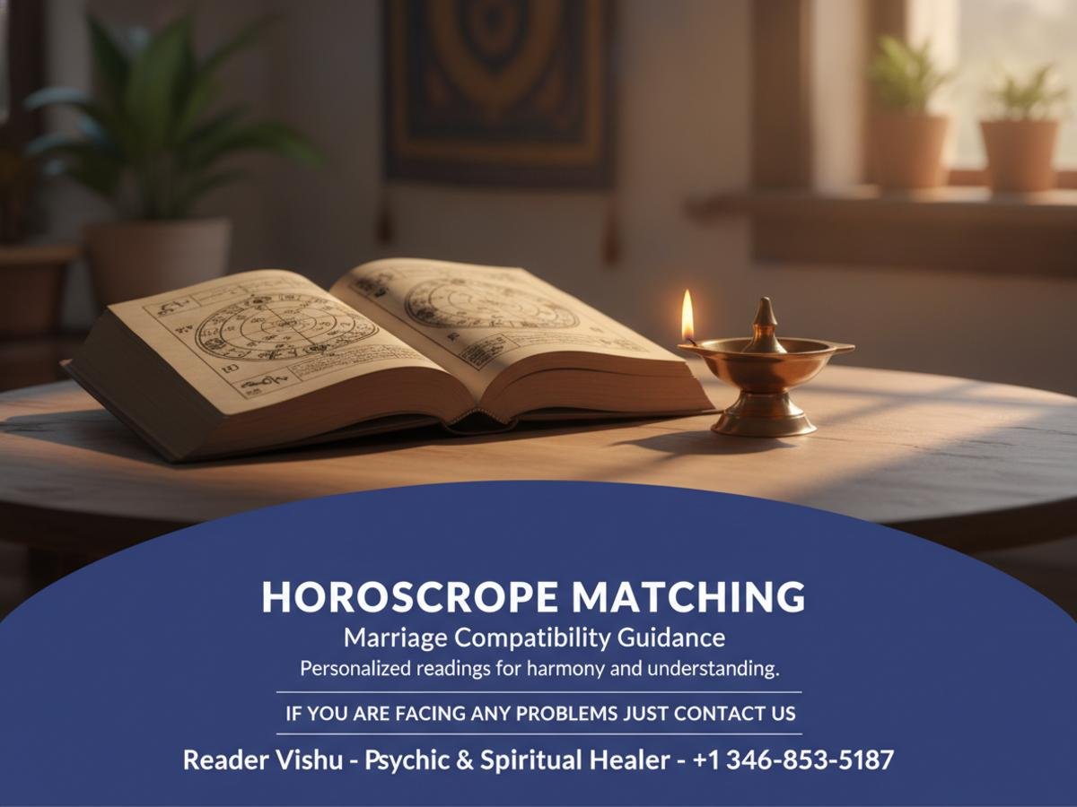 Horoscope matching for marriage charts on wooden table in Houston setting