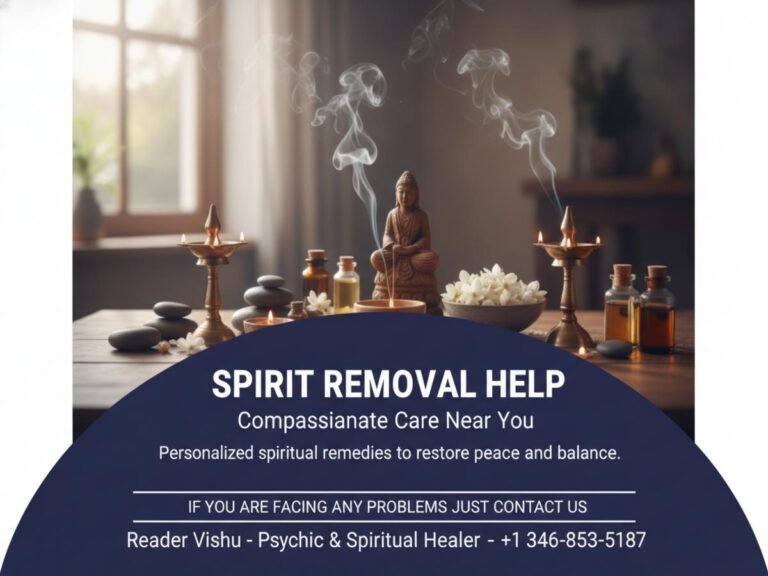 Calm altar with items for spirit removal specialist near me Houston TX