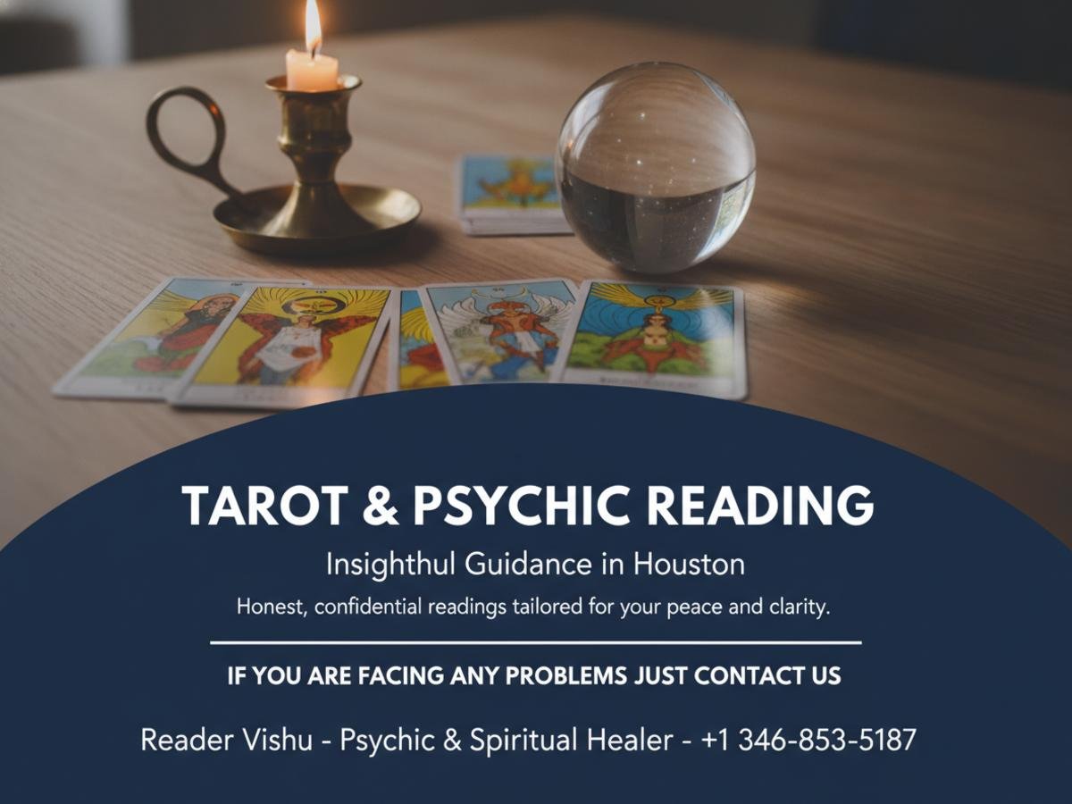 Softly lit tarot and psychic reading setup in Houston, TX office