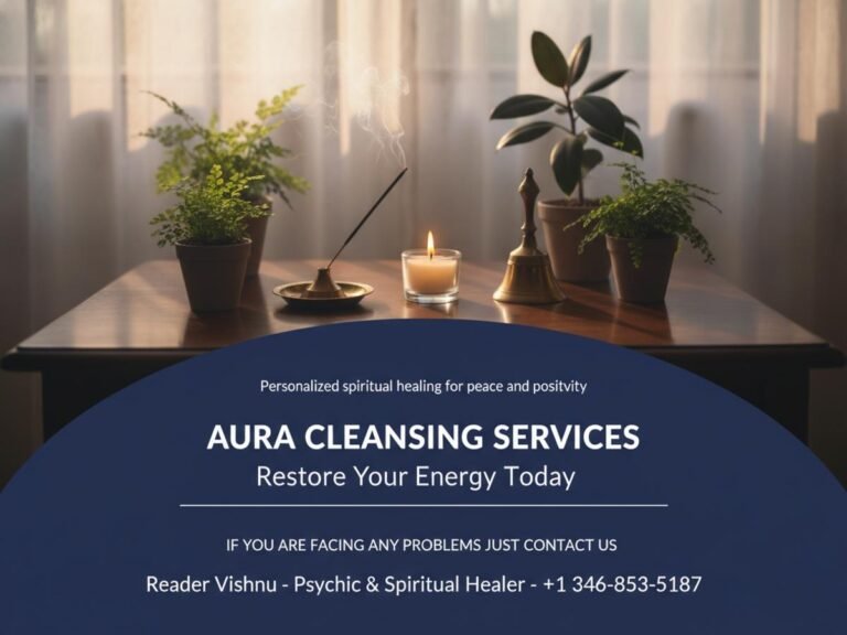 spiritual aura cleansing setup with traditional items in Houston, TX office