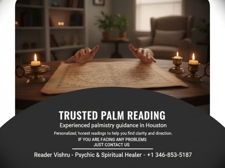 Close-up of palmistry chart and hands in calm Houston setting
