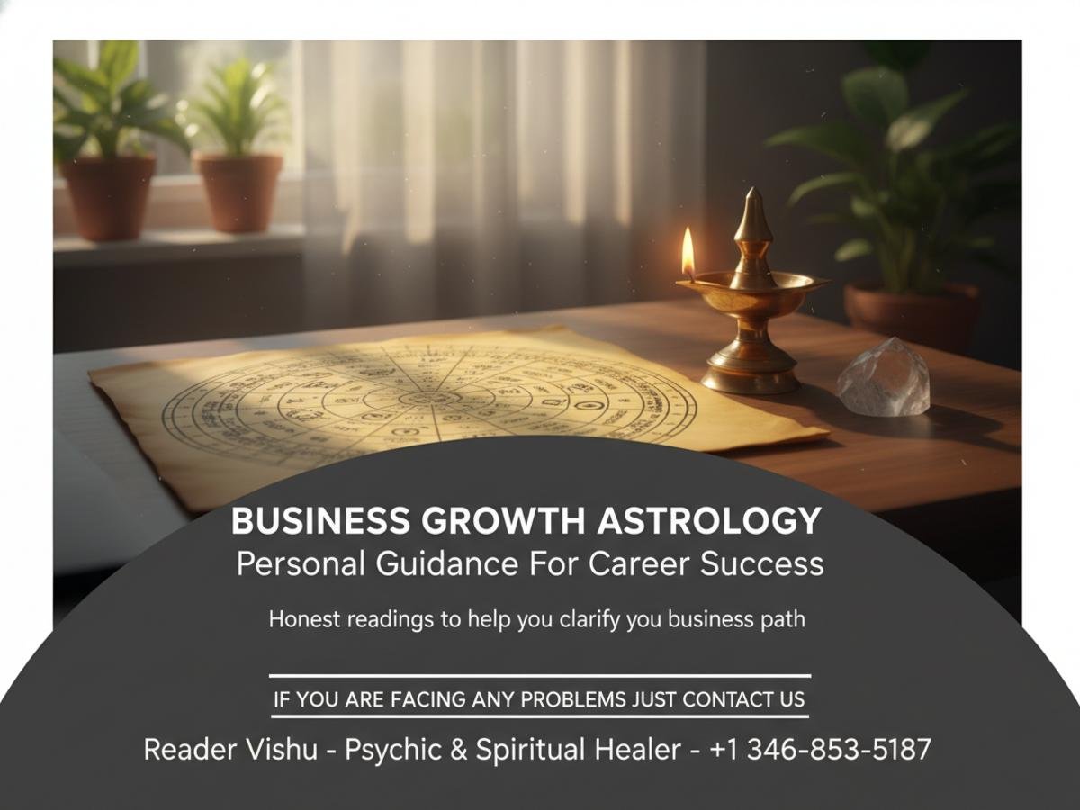 Business growth astrology chart and spiritual tools in Houston office