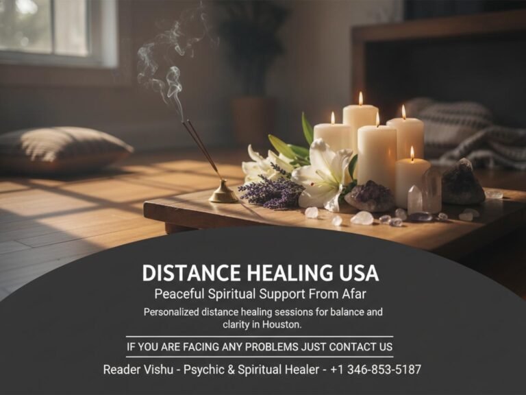 Serene altar with candles and crystals for distance healing USA in Houston, TX