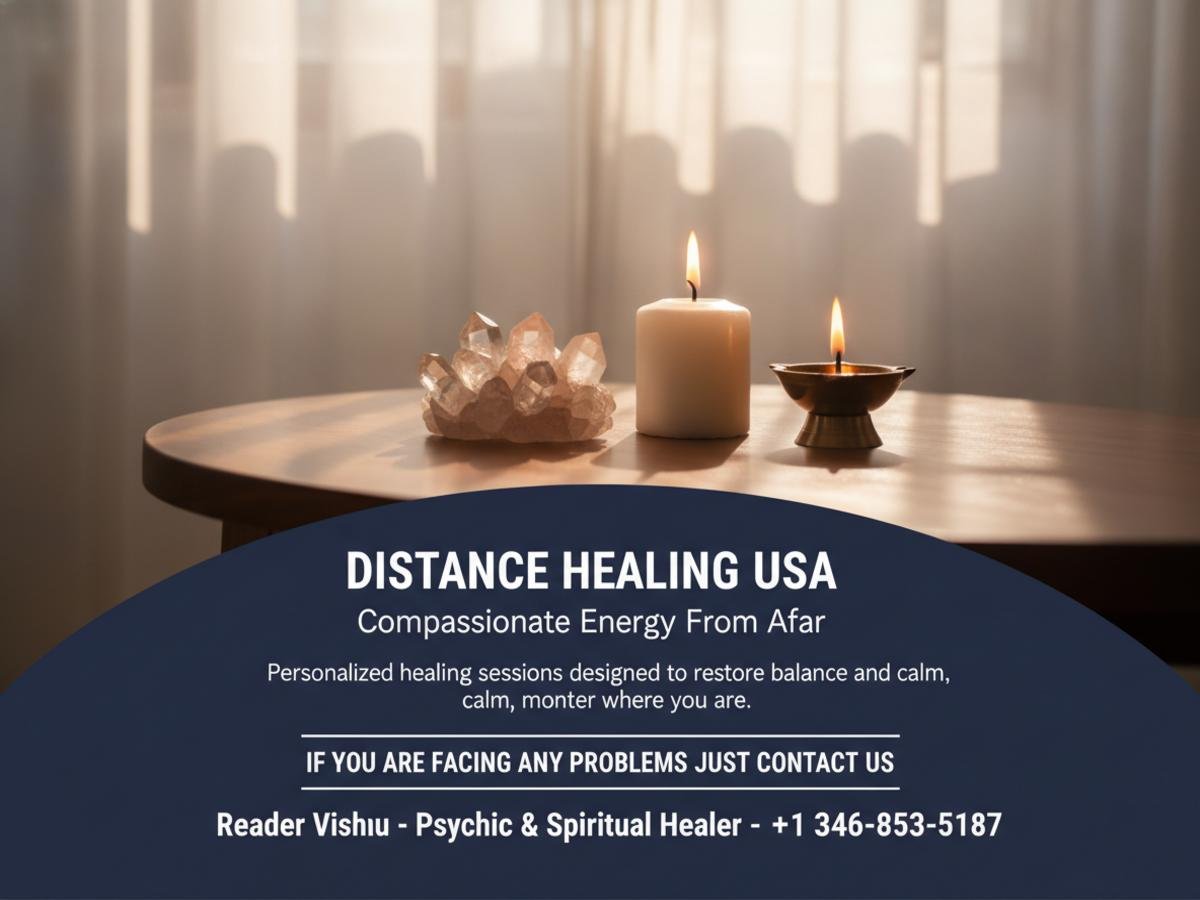 How Distance Healing USA Supports Your Wellbeing in Houston Calm healing setup with crystals and candle for distance healing usa Houston TX