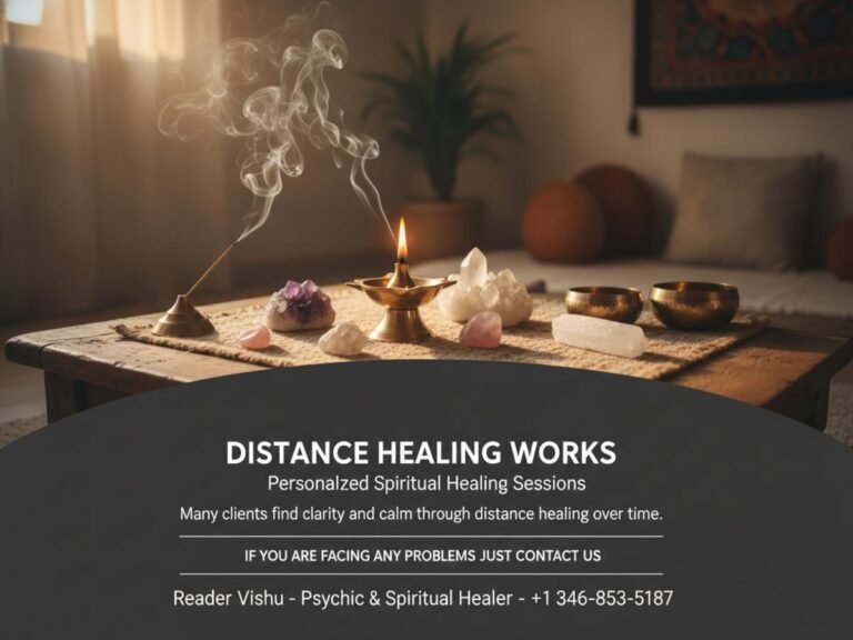 Warm spiritual distance healing setup with crystals Houston