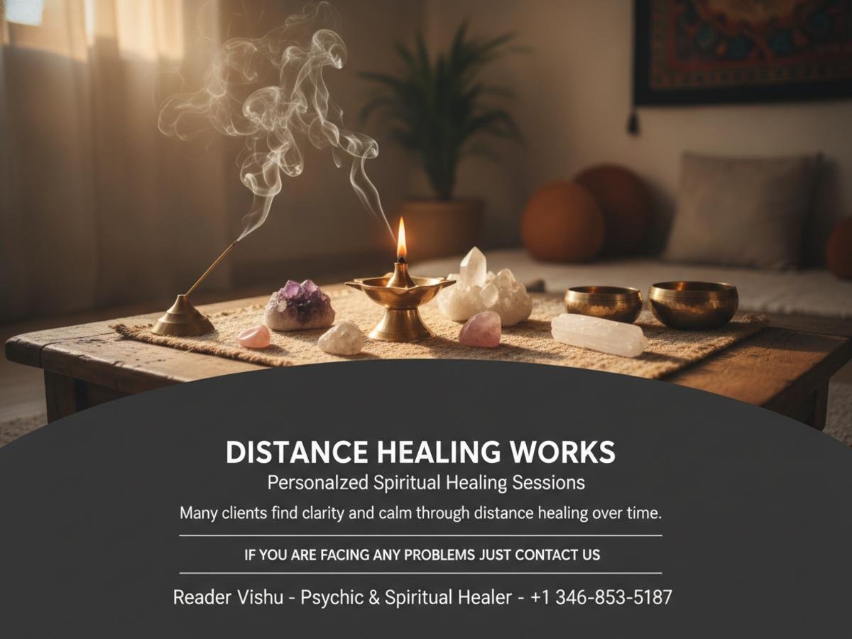 How Distance Healing Works for You in Houston, TX Warm spiritual distance healing setup with crystals Houston