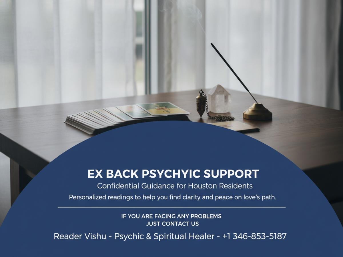 A calm spiritual setup with tarot cards and crystals representing ex back psychic near me Houston