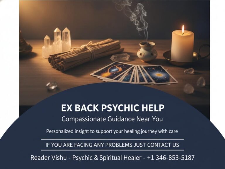 Vedic astrology workspace with crystals and cards representing ex back psychic near me Houston
