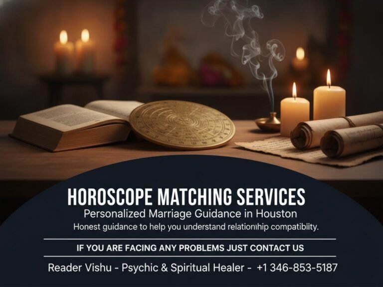 Horoscope matching for marriage materials on wooden table in Houston room