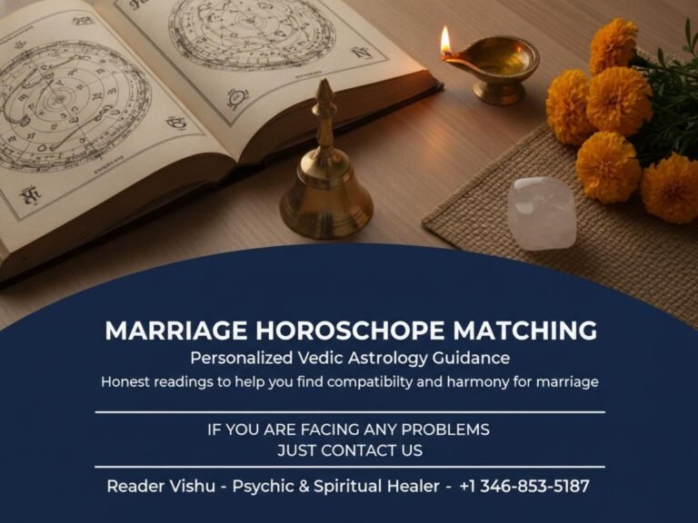 Horoscope matching for marriage documents on table in Houston