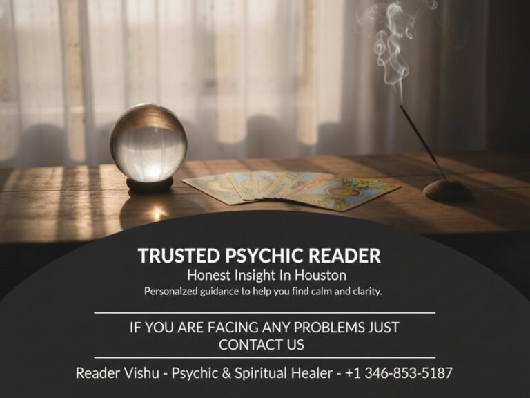 Softly lit table with tarot cards and crystal ball for psychic reader near me Houston