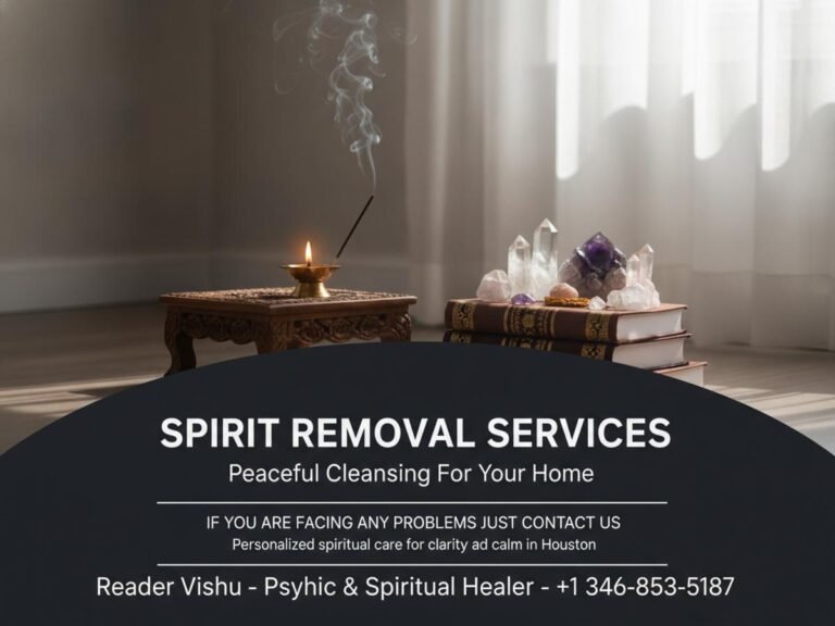 Serene meditation room with spiritual items for spirit removal specialist Houston
