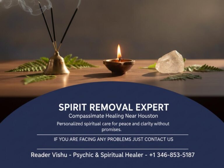 Spirit removal specialist tools on altar with warm lighting Houston