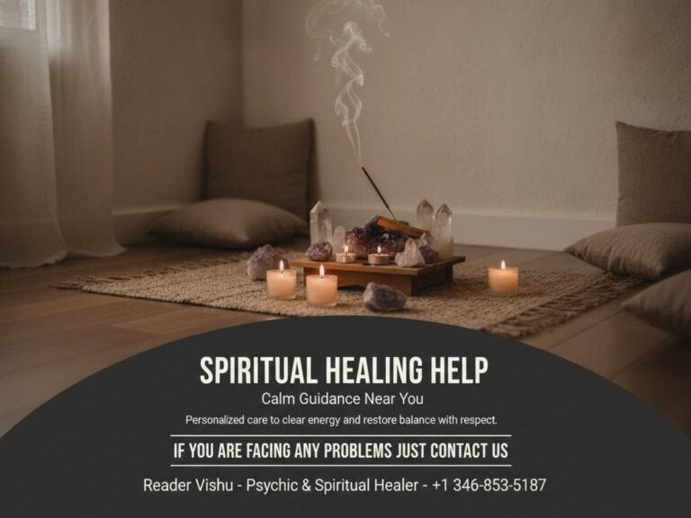 Calm spiritual healing setup with altar in Houston office