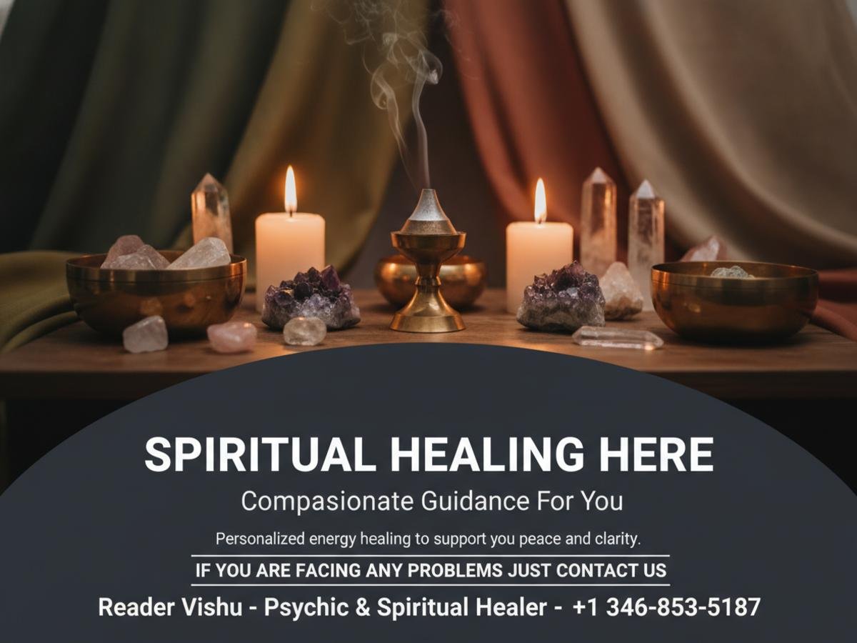 Calm spiritual healing altar with crystals and incense, Houston TX